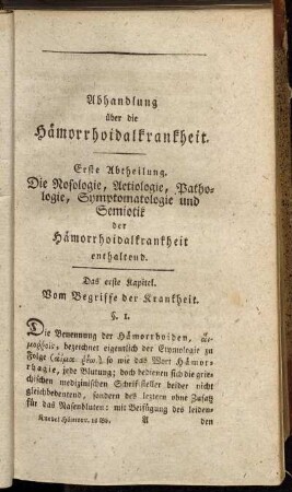 Das erste Kapitel. Vom Begriffe der Krankheit.