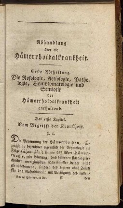 Das erste Kapitel. Vom Begriffe der Krankheit.