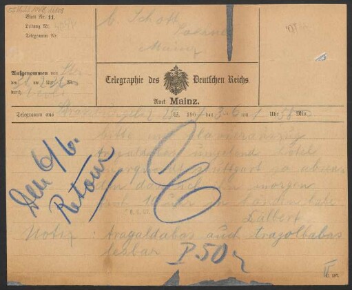 Brief an B. Schott's Söhne : 03.06.1907