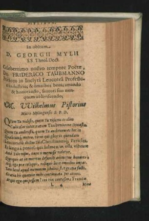 In obitum d. Georgii Mylii ...