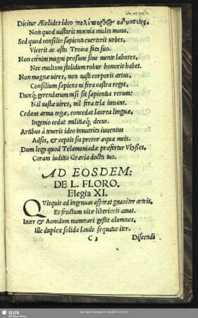 Ad Eosdem: De L. Floro. Elegia XI.