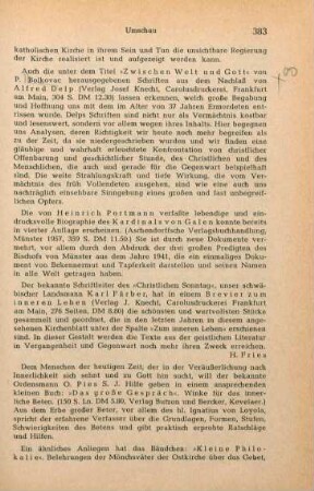 383 [Rezension] Portmann, Heinrich, Kardinal von Galen