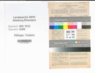 Entnazifizierung Vinzenz Ettlinger , geb. 06.03.1921 (Polizeibeamter)