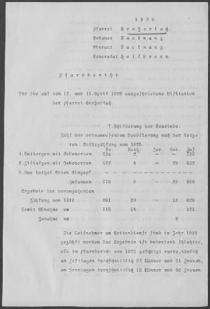 Großerlach mit Neufürstenhütte: Pfarrbericht 1929
