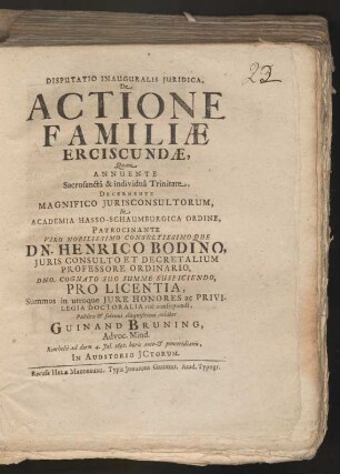 Disputatio Inauguralis Iuridica, De Actione Familiae Erciscundae