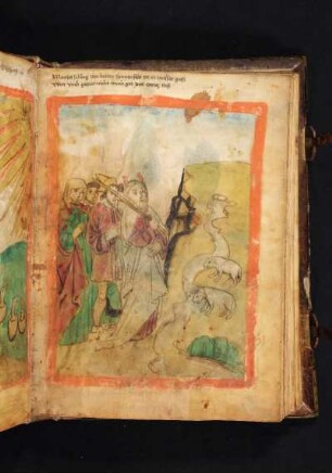 Mariensymbol: Moses mit den Israeliten vor dem Felsen, aus dem er Wasser schlug