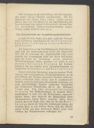 Die Beweisgründe der Sozialisierungskomission.