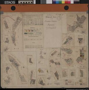 "Bestands- und Wirtschaftskarte von der Kgl. Oberförsterei Bersenbrück". 33 (aufgeklebte) Zeichnungen von Forstorten, Eversburg und Piesberg (bei Osnabrück), Schlagersand und Buchholz (bei Pente), Enzel, Gehnberg, Gehn, Vogtsteil und Hakenmoor (bei Ueffeln), Bocksberg (bei Lechtrup), Krippenfeld (bei Schwagstorf), Maiburg (bei Dalum), Koberg (bei Brickwedde), Bokeler Heide (bei Bokel), Drehle (bei Drehle), Rothe Heide (bei Bersenbrück), Teich und Freude (bei Bersenbrück), Helle (bei Rüsfort), Vesperbüsche und Puchtmersch (bei Talge), Ahäuser Zuschlag (bei Ahausen), Giersfeld und Thiene (bei Thiene), Ankumer Zuschlag, Aslage - Tüttingen - Westerholt (bei Tütingen), Rüsseler Holz, Kunkheide (bei Ankum), Schmone (bei Bippen), Wehhagen (bei Hahlen), Kreuzberg-Ohrte (bei Berge), Herbergen (bei Herbergen-Bottorf). Dienstland des Försters zu Bramsche in Stadt und Feldmark Bramsche. Waldarten angegeben. Größenangaben. Ausf.-Art: Farbiger Druck Herst.: Brandt Format: 56 x 65 cm Maßstab: 1 : 25000