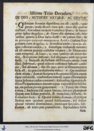 Ultima Trias Decadum. De Deo, Authore Naturae, Ac Gratiae.