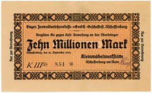 Geldschein / Notgeld, 10 Millionen Mark, 12.9.1923