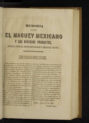 Memoria sobre el maguey Mexicano y sus diversos productos