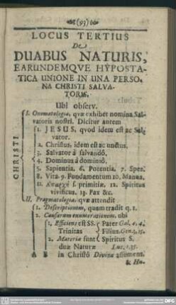 Locus Tertius De Duabus Naturis, Earundemque Hypostatica Unione In Una Persona Christi Salvatoris