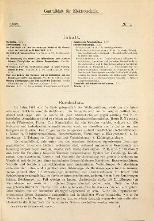 Centralblatt für Elektrotechnik : erste deutsche Zeitschr. für angewandte Elektricitätslehre. 11 = Bd. 11/12. 1889