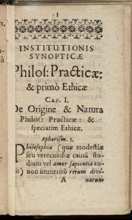 Cap. I De Origine & Natura [...]