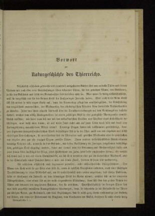 Vorwort zur Naturgeschichte des Thierreichs.