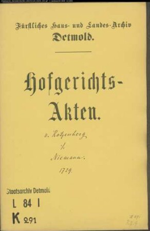 von Kotzenberg, Frau, zu Horn gegen Niemann und Stölting zu Währentrup - Schuldforderung