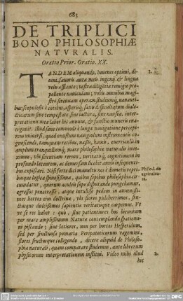 [Oratio Prior. Oratio XX.] De Triplici Bono Philosophiae Naturalis