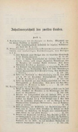 Inhaltsverzeichniß des zweiten Bandes