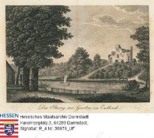 Eulbach im Odenwald, Eberhardsburg (künstliche Ruine) im Englischen Garten (gestaltet durch Friedrich Ludwig v. Sckell (1750-1823), 1802-1807)
