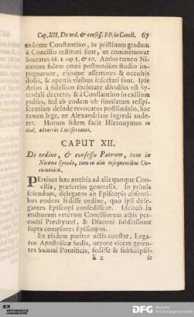 Caput XII. De ordine, & consessu Patrum, tum in Nicaena Synodo, tum in aliis insequentibus Oecumenicis