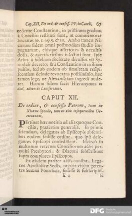 Caput XII. De ordine, & consessu Patrum, tum in Nicaena Synodo, tum in aliis insequentibus Oecumenicis