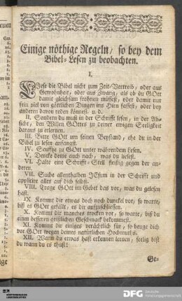 Einige nöthige Regeln / so bey dem Bibel-Lesen zu beobachten