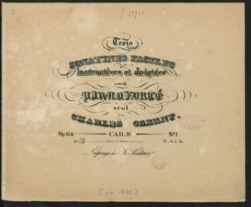 No. 1: Trois Sonatines Faciles instructives et doigtées pour le Pianoforté seul : Op. 158.; Cah. III.
