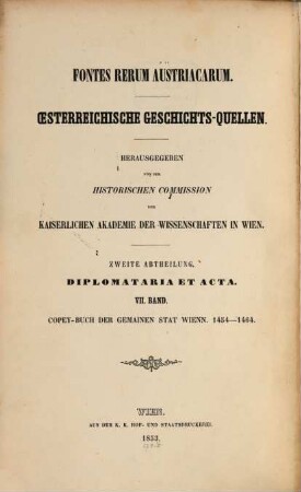 Copey-Buch der gemainen Stat Wienn : 1454-1464
