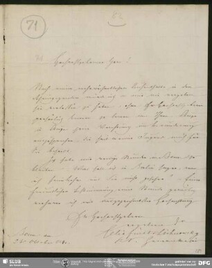 Eigenh. Brief von Felix Maria Vincenz Andreas von Lichnowsky an August Wilhelm von Schlegel, Bonn, 23.10.1841