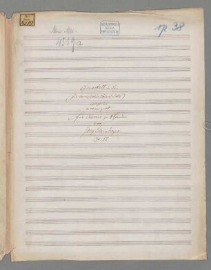 Quartett für Klavier, Violine, Viola und Violoncello in Es-dur op. 38 - BSB Mus.ms. 4519 a : Arrangement für Klavier zu 4 Händen