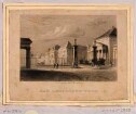 Das Leipziger Tor (Weißes Tor) in Dresden von Westen, Blick auf das südliche der Torhäuser von Gottlob Friedrich Thormeyer (1828/29) und das Japanische Palais