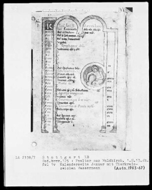Psalter aus Waldkirch bei Freiburg — Tierkreiszeichen Wassermann, Folio 1verso