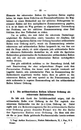 § 2. Die arithmetischen Reihen höherer Ordnung als rekurrente Zahlenreihen.