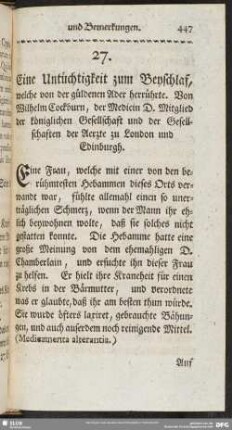 Eine Untüchtigkeit zum Beyschlaf, welche von der güldenen Ader herrührte