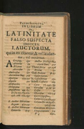 Indices I. Auctorum, qui in eo citantur ...