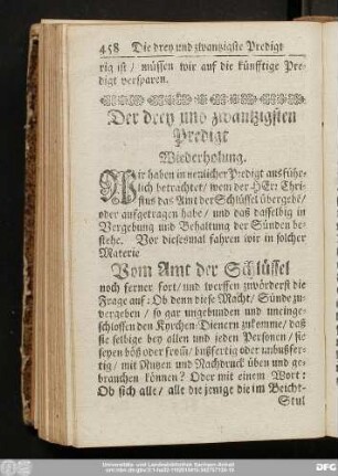 Der drey und zwanzigsten Predigt Wiederholung.