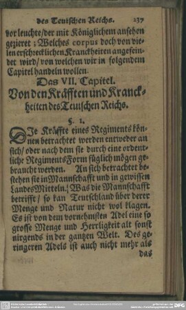 Das VII. Capitel. Von den Kräfften und Kranckheiten des Teutschen Reichs