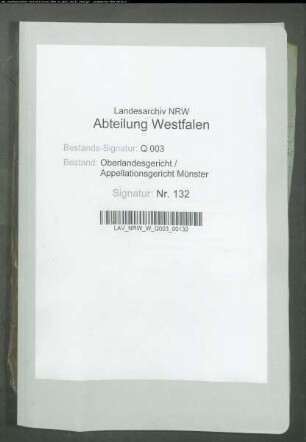 Erben Hane ./. Konkursverwalter in Sachen Sethe (Vorakten: Regierung Münster)