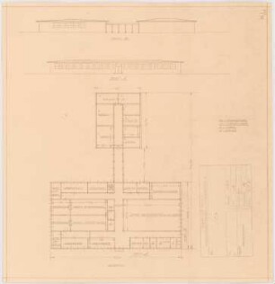 Tonfilmatelier (Filmstadt), Berlin-Gatow: Kopieranstalt: Ansichten, Grundrisse 1:200