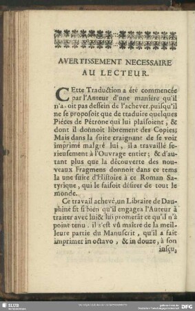 Avertissement Necessaire Au Lecteur