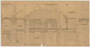 Thiersch, Friedrich von; Wiesbaden; Kurhaus - Gewölbe in der Wandelhalle (Ansicht, Querschnitte, Längsschnitt, Schnitte)