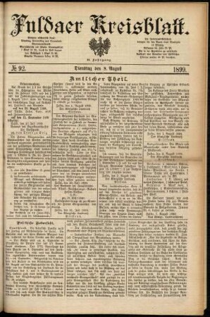Erste Ausgabe vom Dienstag, den 08. August 1899.