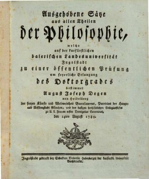 Ausgehobene Sätze aus allen Theilen der Philosophie