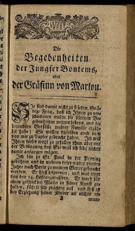 Die Begebenheiten der Jungfer Bontems, oder der Gräfinn von Marlou.