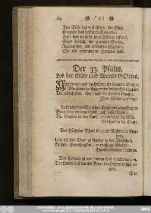 Der 33. Psalm. Lob der Güte und Wercke Gottes.
