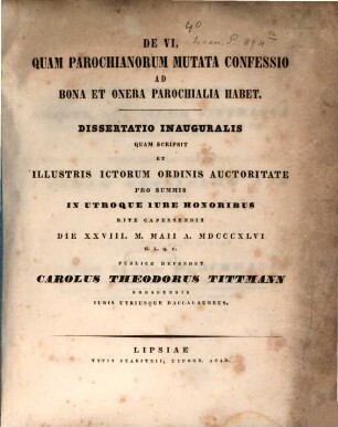 De vi, quam parochianorum mutata confessio ad bona et onera parochialia habet