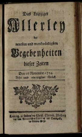 Den 26 Novembr. 1754. Acht und viertzigstes Stück.