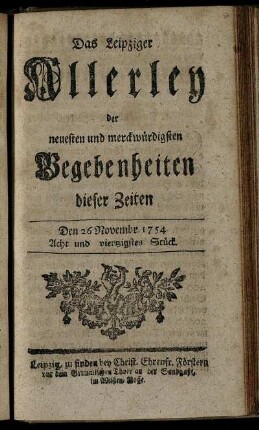 Den 26 Novembr. 1754. Acht und viertzigstes Stück.