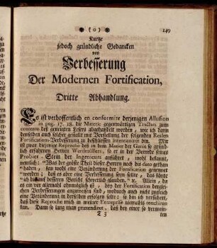 Kurtze jedoch gründliche Gedancken von Verbesserung Der Modernen Fortification, Dritte Abhandlung.