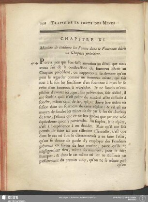 Chapitre XI. Manière de conduire les Fontes dans le Fourneau décrit au Chapitre précédent